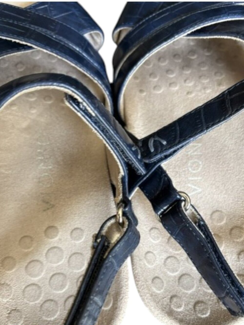 Vionic Mirabi Embossed Croc Vegan Leather Comfort Sandals - Navy - 7.5 - Picture 7 of 11
